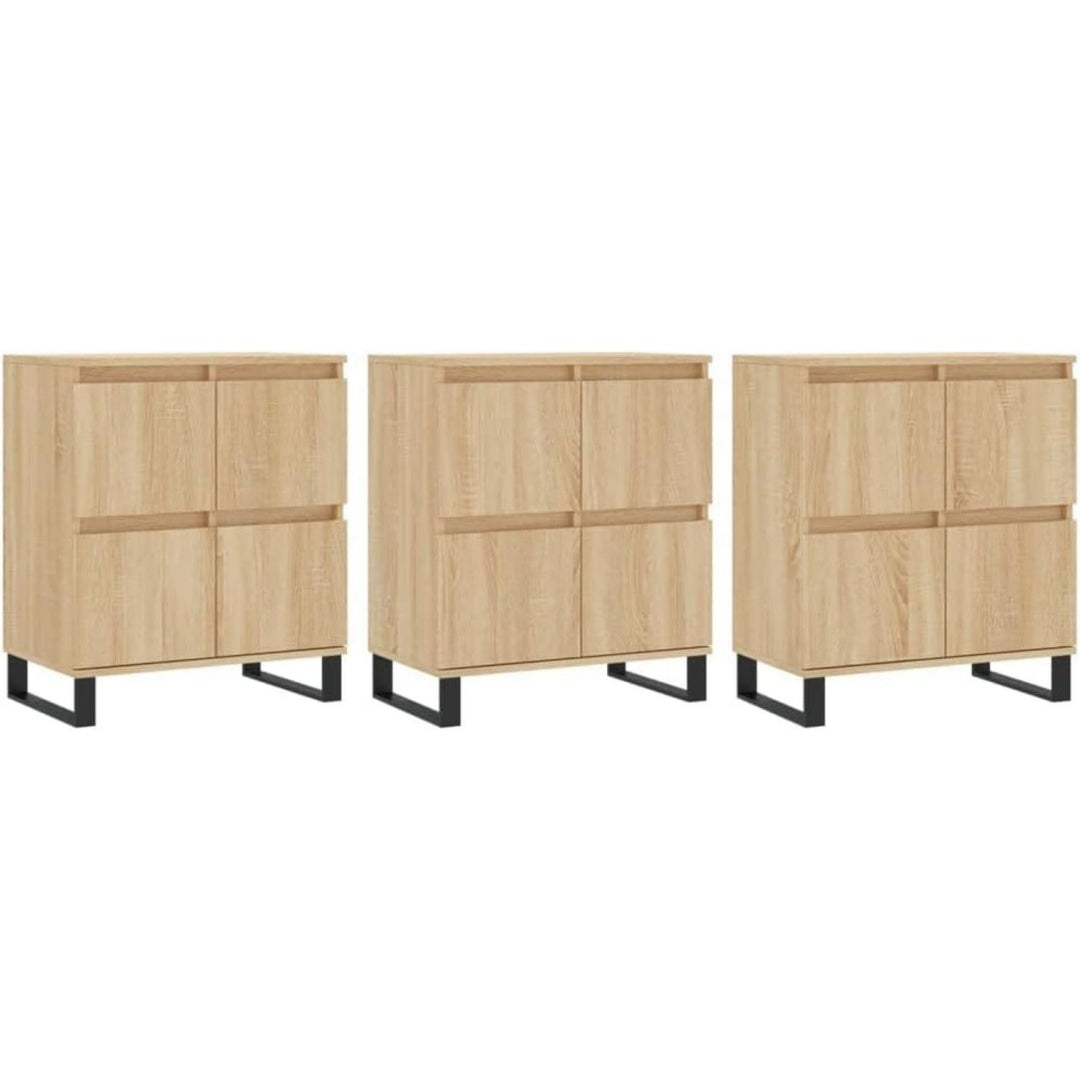 Ein Metallgestell und Holzoptik an dem Sideboard