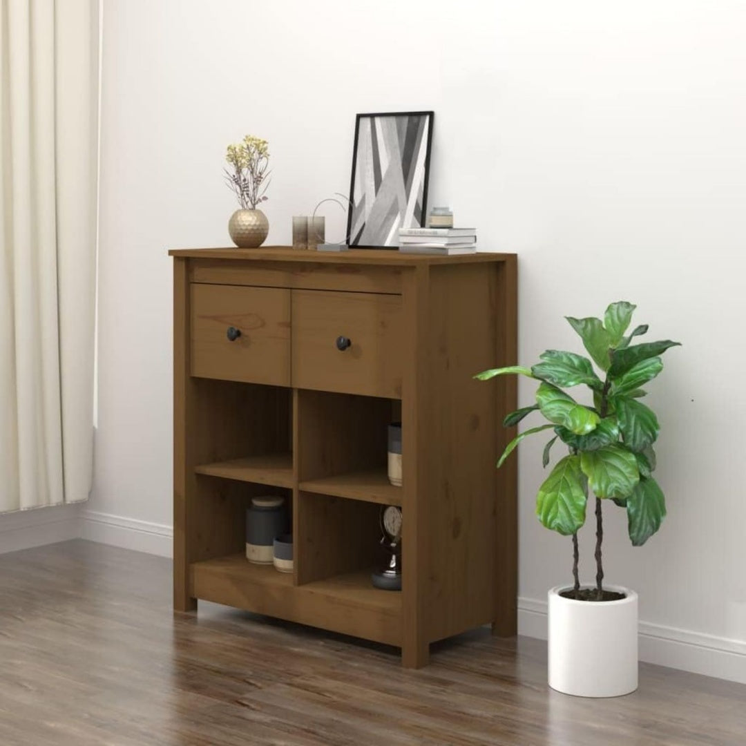 2 Schubladen an dem Sideboard aus Kiefernholz