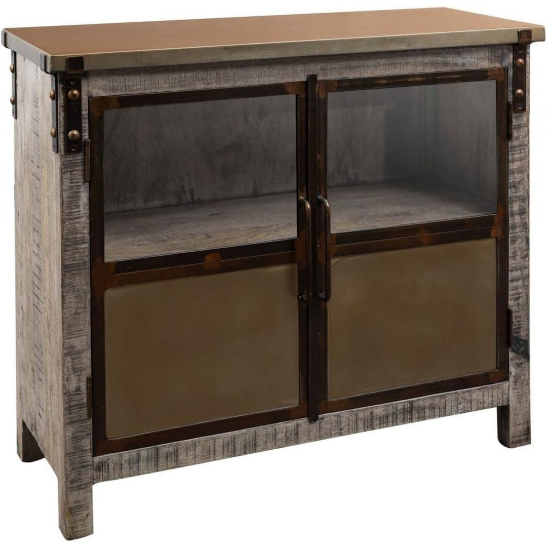 Sideboard aus Metall und Glas in Naturbraun