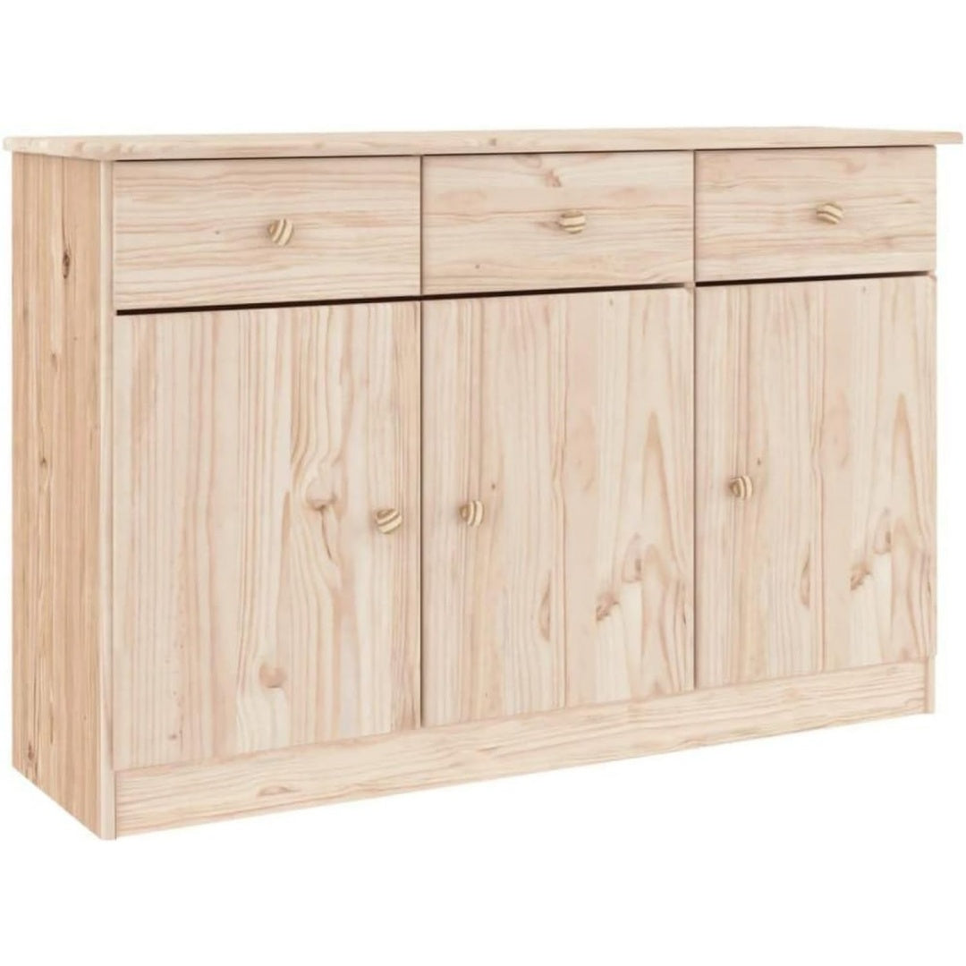 Das Sideboard misst 112 x 35 x 73 cm in Naturbraun